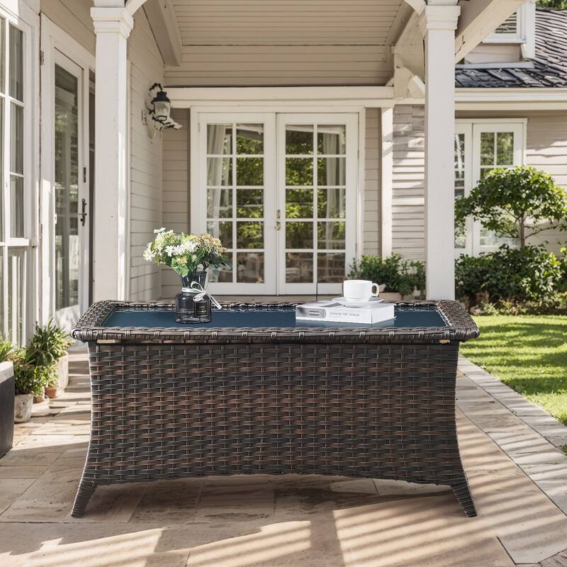 Outdoor Coffee Table with Storage Shelf - Brown - Brown - Brown