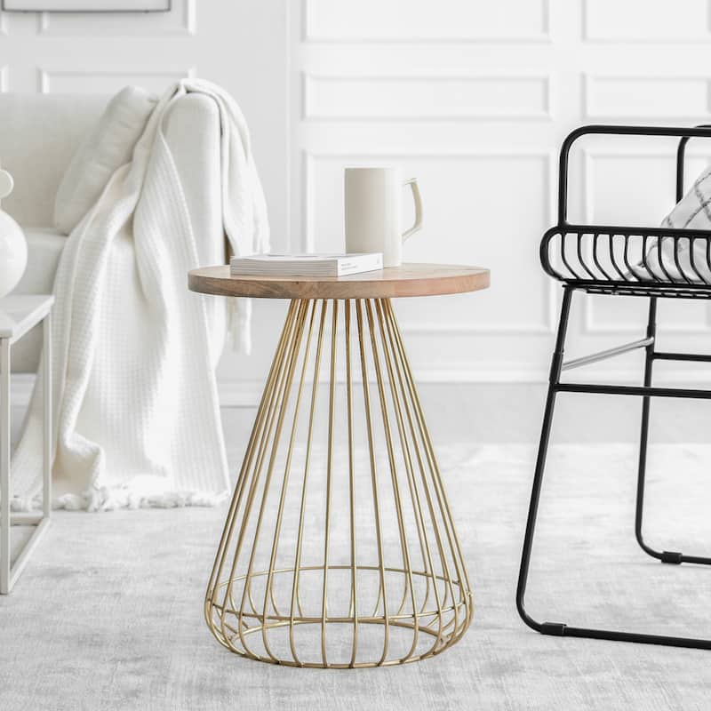 MH London Melody End Table - 20" x 16" x 16" - Gold and Natural Wood