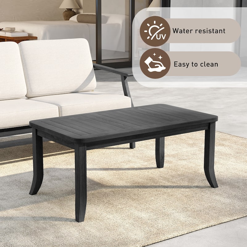 40" W Rectangular Solid Teak Outdoor Coffee Table with Curved Leg