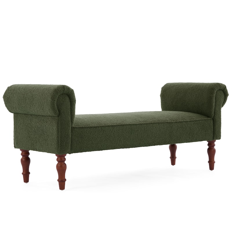 Christopher Knight Home - Elric Teddy Upholstered Bench with Rolled Arms and Solid Wood Legs