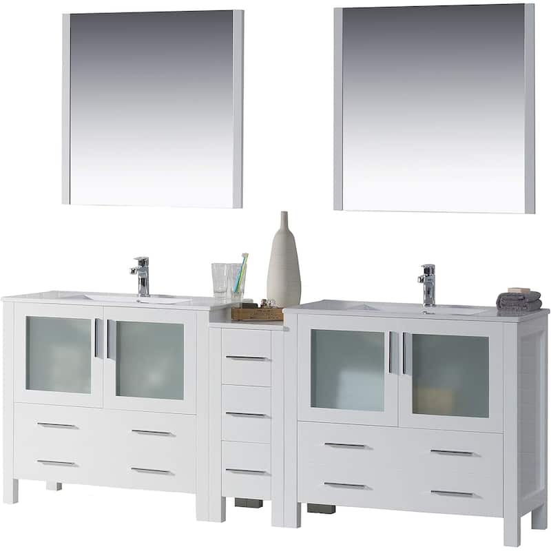 Blossom Sydney 84" Solid Wood Double Sink Bathroom Vanity with Cabinet - Glossy White