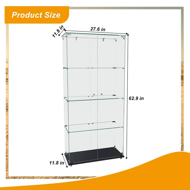 Roomfitters Glass Display Cabinet with Lighting, 4 Tier Curio Case for Collectibles, Floor Standing Showcase, Black