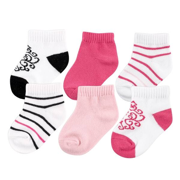slide 1 of 1, Yoga Sprout Baby Girl Socks, Black Pink Black Pink - 0-6 Months