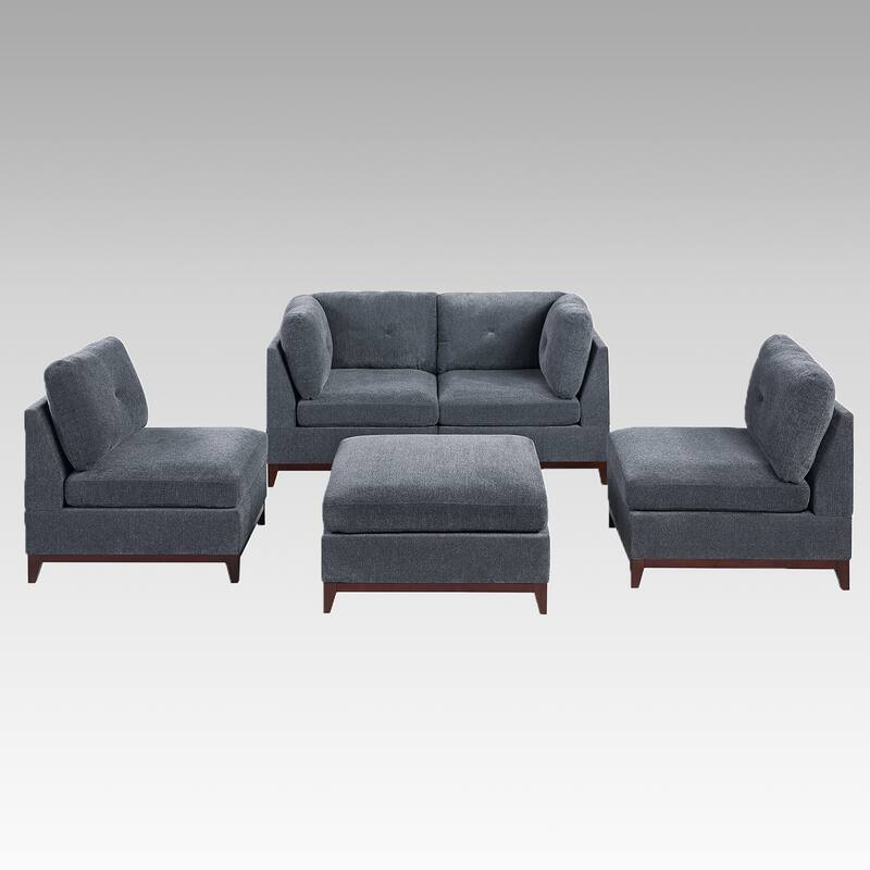 5 Piece Chenille Fabric Modular Sofa Set
