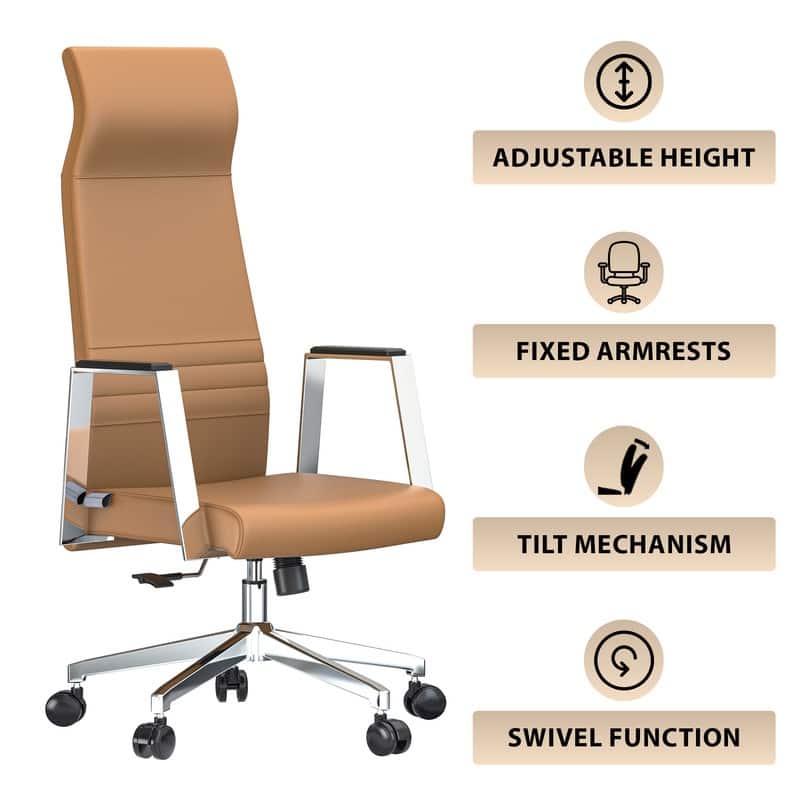 Aleen Ergonomic Leather Office Chair with High Back, 360° Swivel, Adjustable Height, Tilt Mechanism & Iron Frame