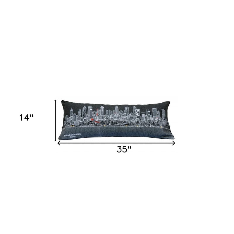HomeRoots 35" Black Atlanta Nighttime Skyline Lumbar Decorative Pillow