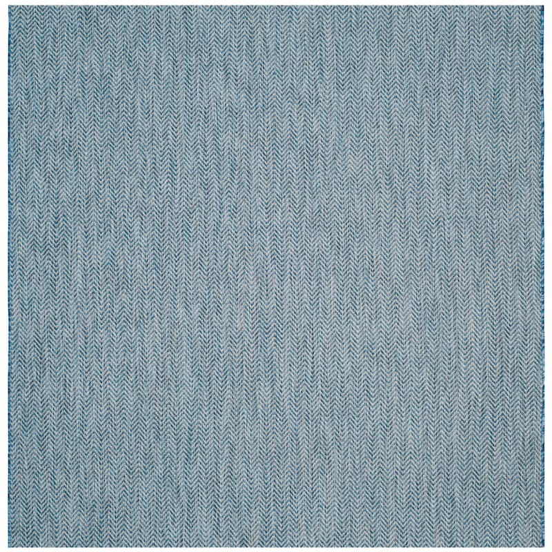 SAFAVIEH Courtyard Carolann Indoor/ Outdoor Waterproof Patio Backyard Rug - 7'10"x7'10"Square - Navy/Grey
