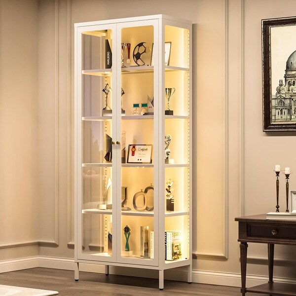 4 5 Tier Tempered Glass Curio Display Cabinet with Doors Adjustable Storage Shelves On Sale Bed Bath Beyond 42331367