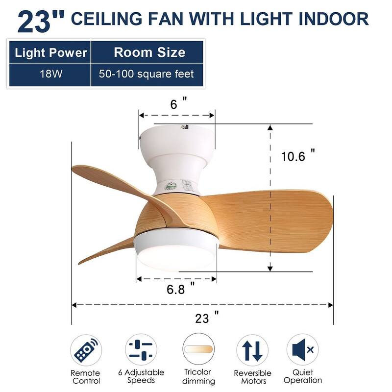 23" Modern Dimmable LED Ceiling Fan Light with Remote Control