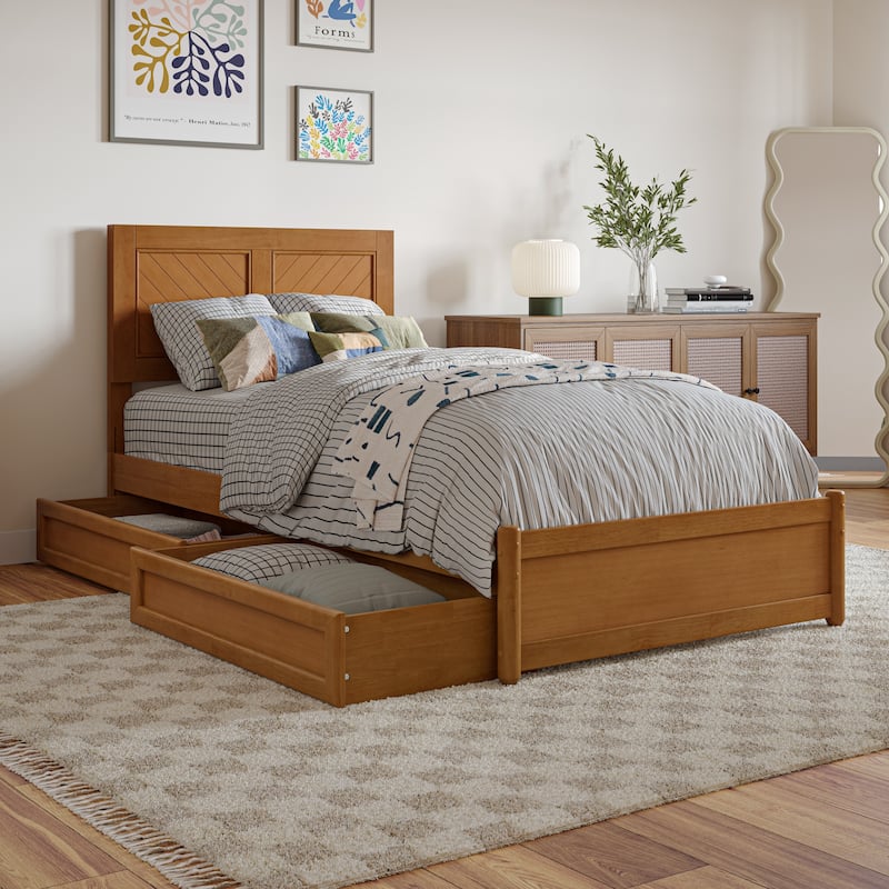 Clayton Platform Bed with Panel Footboard and Storage Drawers - Light Toffee - Twin XL