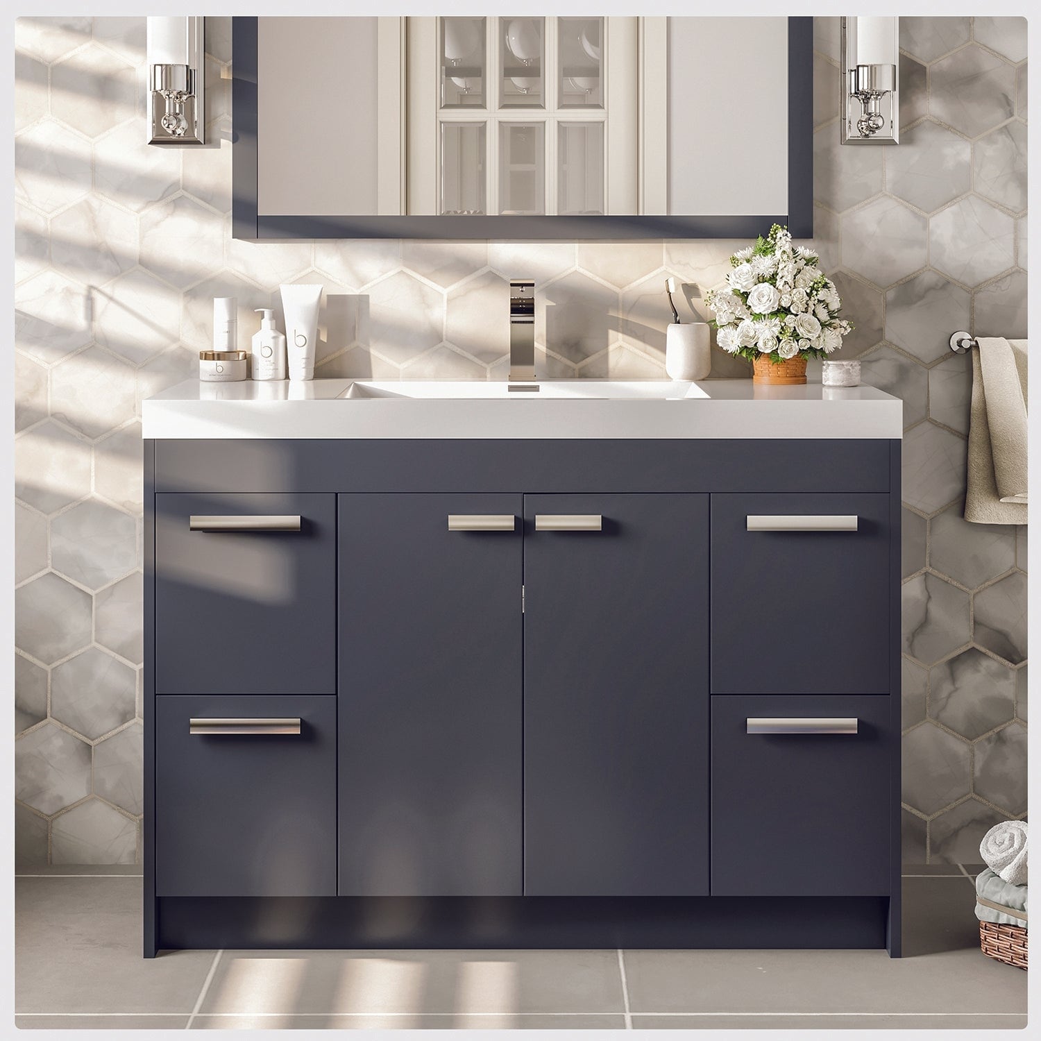 EVIVA Britney 42 Inch Transitional Ash Blue Bathroom Vanity