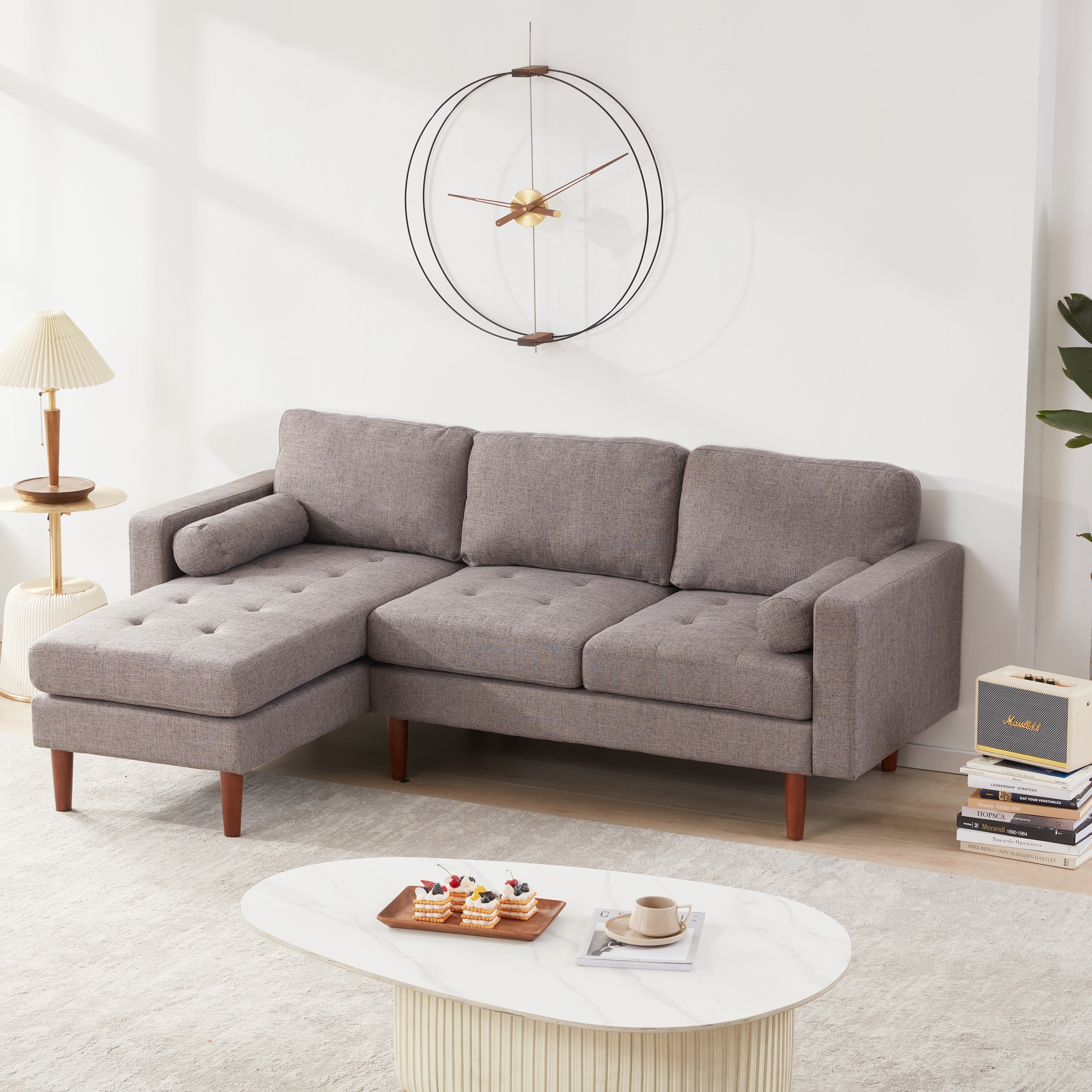 Grey Linen L-Shaped Sectional Couch, 80