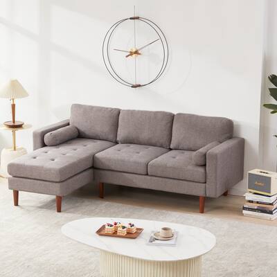 Grey Linen L-Shaped Sectional Couch, 80" Wide with Reversible Chaise, Mid Century Modern Sofa for Small Spaces