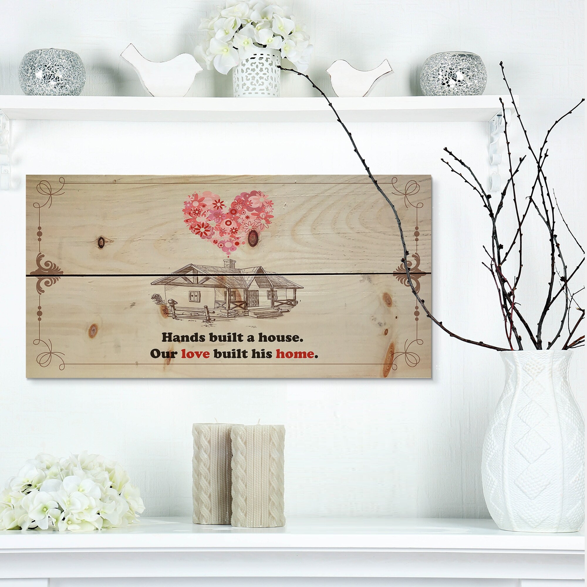 Designart 'Hands built a house. Vintage Pink Heart ' Textual  Small-image