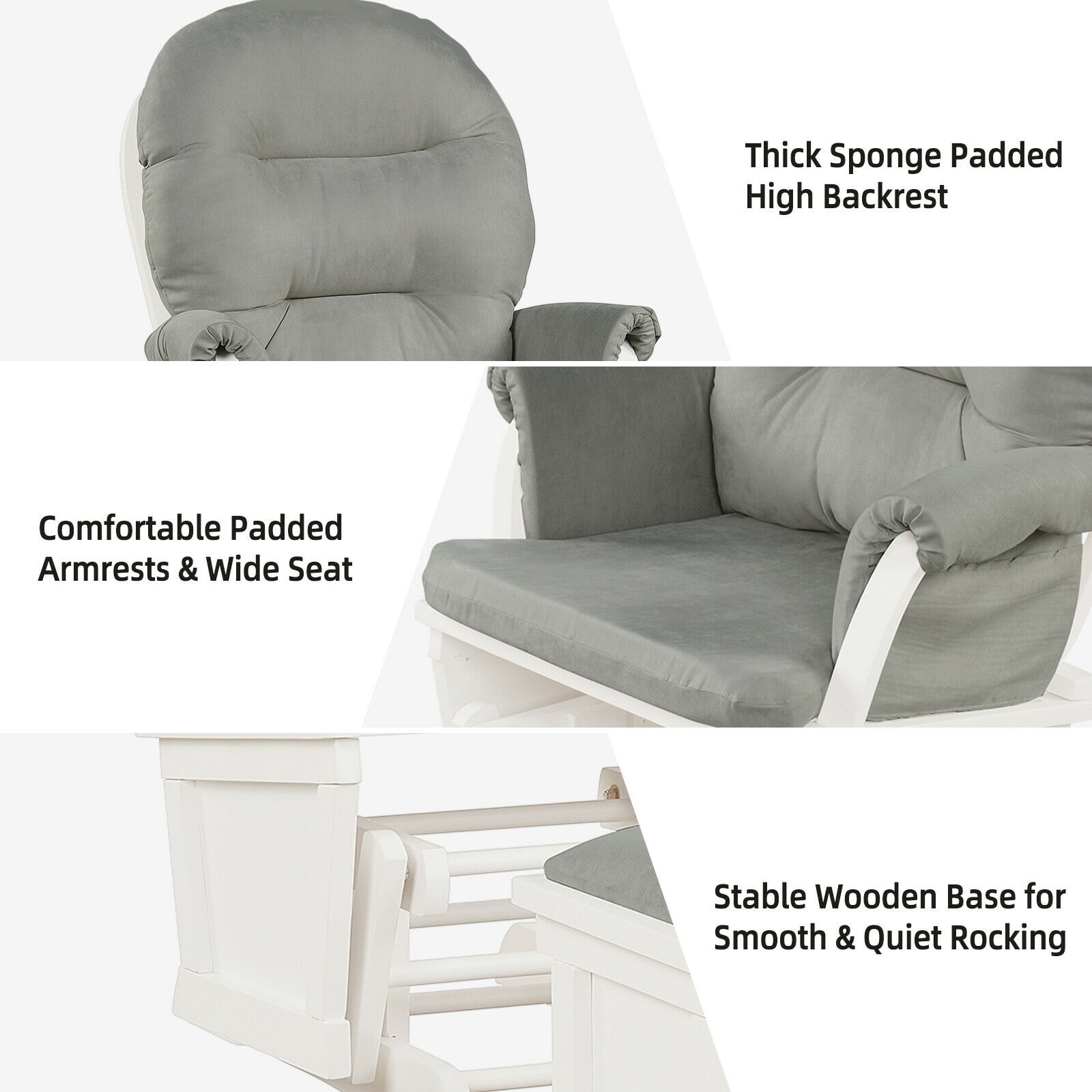 Gymax Wood Glider Ottoman Cushion Set Baby Nursery Rocking Chair