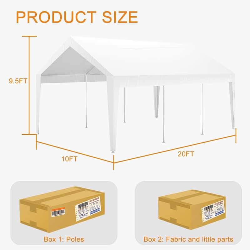 10'x20' Extra Large Heavy Duty Carport Portable Garage Shelter for Car, Truck, SUV - 10X20 Ft