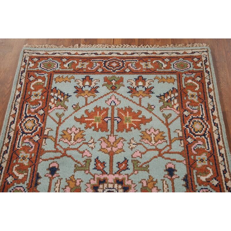 Light Blue Floral Oushak Oriental Accent Rug Handmade Wool Carpet - 3'0"x 4'11"