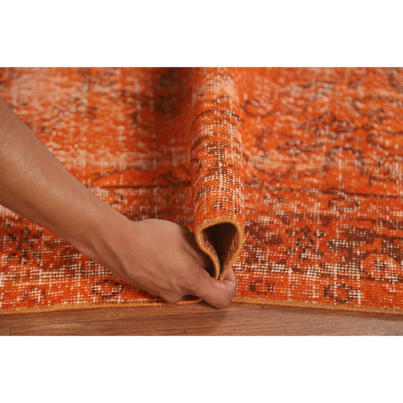 Orange Anatolian Distressed Turkish Vintage Rug Handmade Wool Carpet - 3'9"x 7'0"