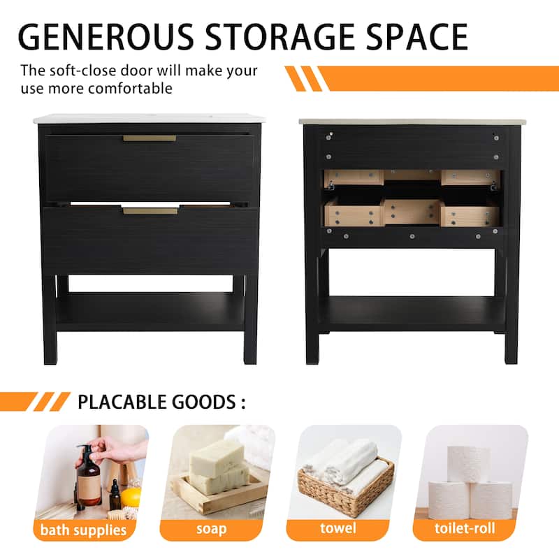 Bathroom Vanity With Sink In 30 Inch, Freestanding Bathroom Vanity With 2 Soft Close Drawers