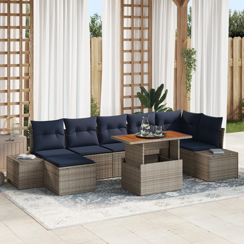 vidaXL 8 Garden Sofa Set with Cushions Black/Grey Poly Rattan - 125.6 x 60.6 x 27.2 - Grey