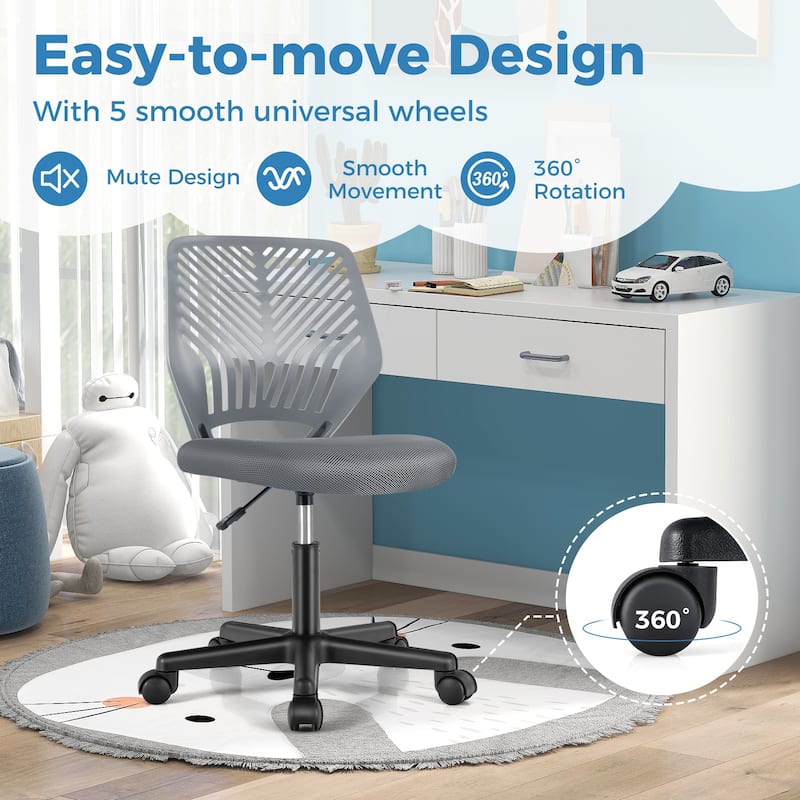 Height-Adjustable Ergonomic Kids Desk Chair with Universal Casters - 20" x 18" x 30.5" - 35"(L x W x H)