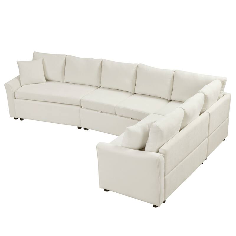 L-shaped Sofa Convertible Sofa Bed Pull Out Sofa Sleeper with Two Back Pillows, Two USB Ports and Two Power Sockets