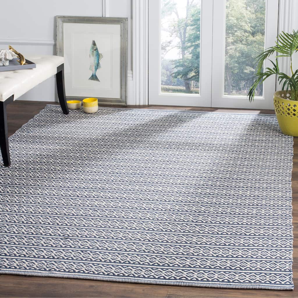 SAFAVIEH Handmade Flatweave Montauk Laetitia Cotton Rug - Ivory/Navy - 8' x 10'