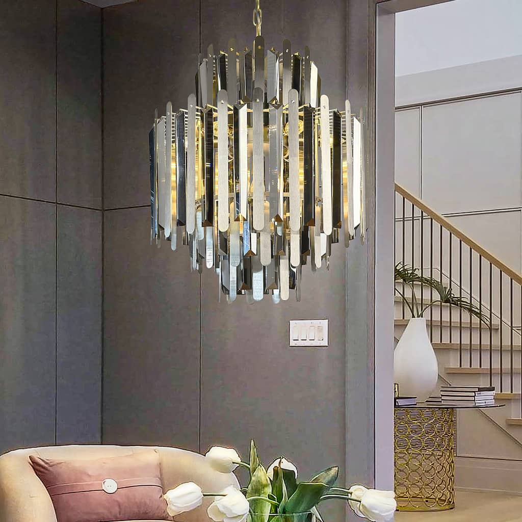 9/10-Light Luxury Stainless Steel Chandelier with Crystal Accents