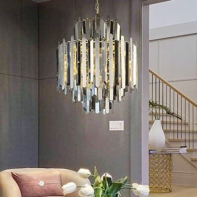 9/10-Light Luxury Stainless Steel Chandelier with Crystal Accents