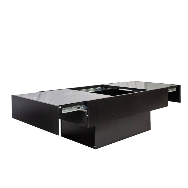 Extendable Coffee Table with Storage, Wood Center Table for Living Room, Rectangular Coffee Tables with Sliding Tabletop
