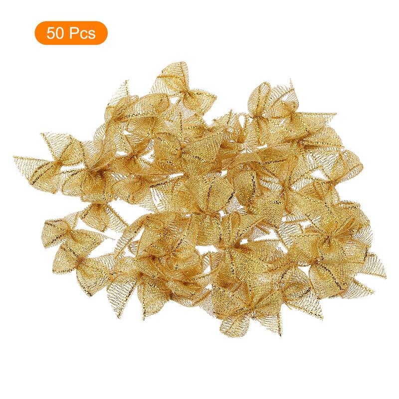 50Pcs Mini Metallic Edge Ribbon Bow 1" Satin Ribbon Flower Bows Soft Gold Tone - Gold Tone