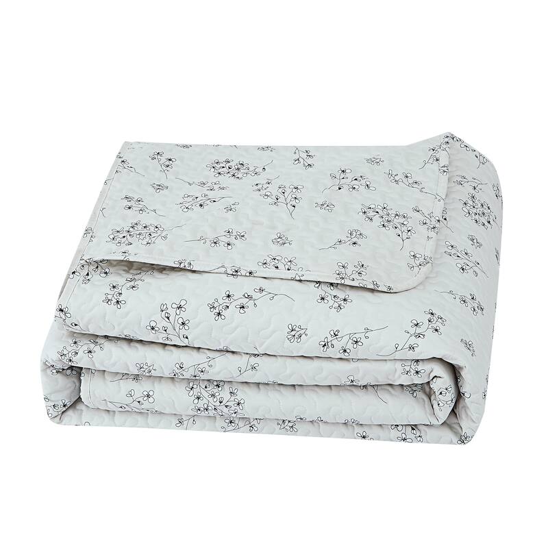 Sweet Florals Quilt and Sham Set - Grey - King - Cal King