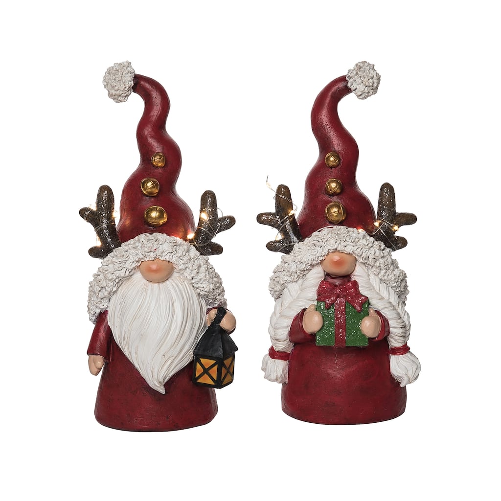 Transpac Resin Light Up Christmas Gnome Set of 2 Christmas Home Decorations