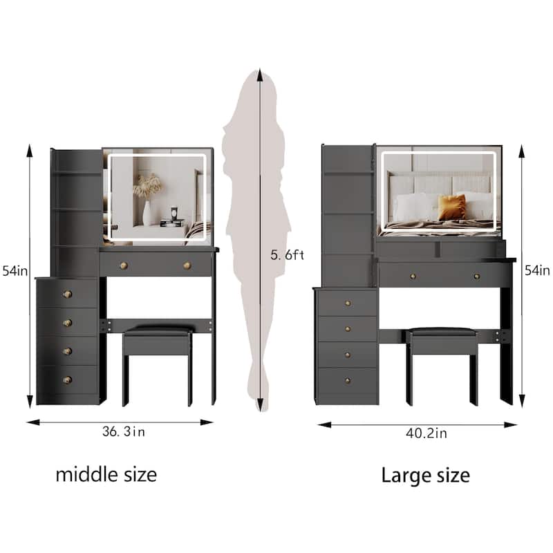 Vanity Table with 3-color Switch LED Mirror