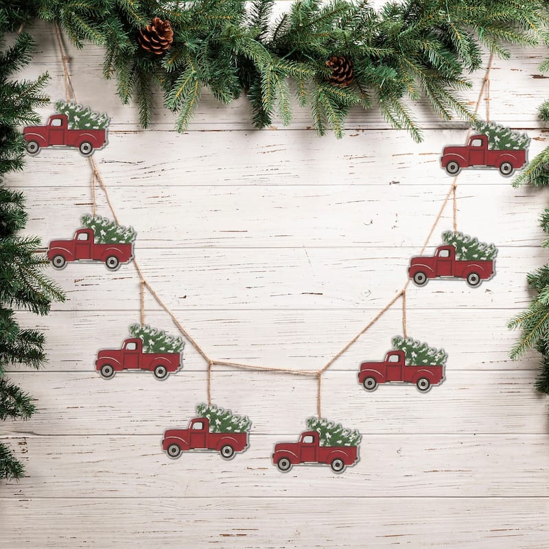 Glitzhome Set of 2 6'L Metal Christmas Tree in Truck Garlands