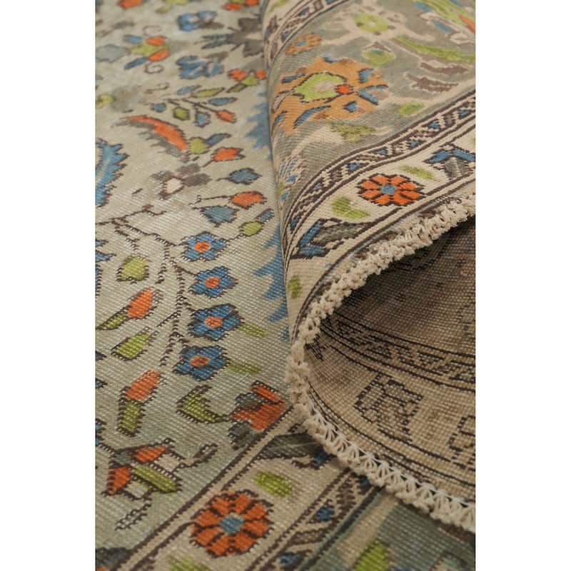 Hand Knotted Oriental 100% Wool Carpet Traditional Floral Greys & Charcoal Tabriz Area Rug - 12' 4'' X 10' 1''
