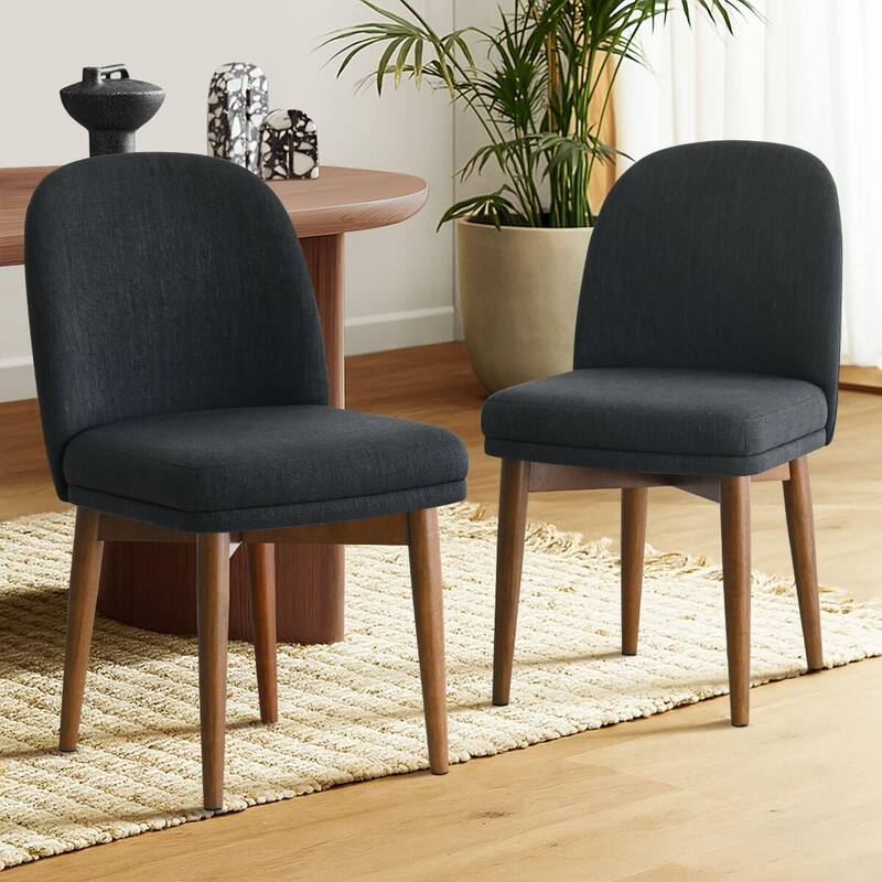 Linen Upholstered Parson Chair(Set of 2) - Black