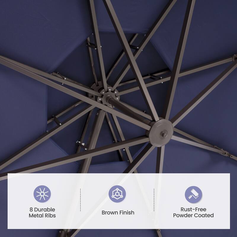 10 FT x 13 FT Outdoor Luxury Solar LED Patio Cantilever Umbrella With Base