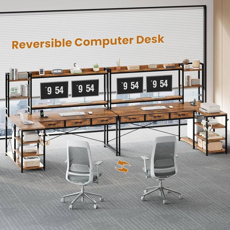 55" L Shaped Gaming Desk Corner Computer Desk Fabric Drawers