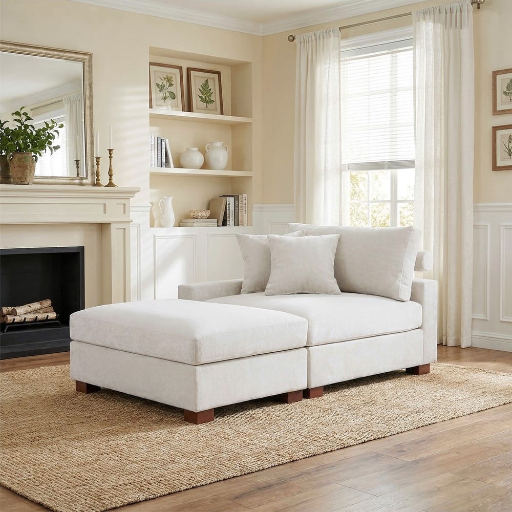 Plush Chenille Single Modular Sectional Sofa Chaise with Pillows