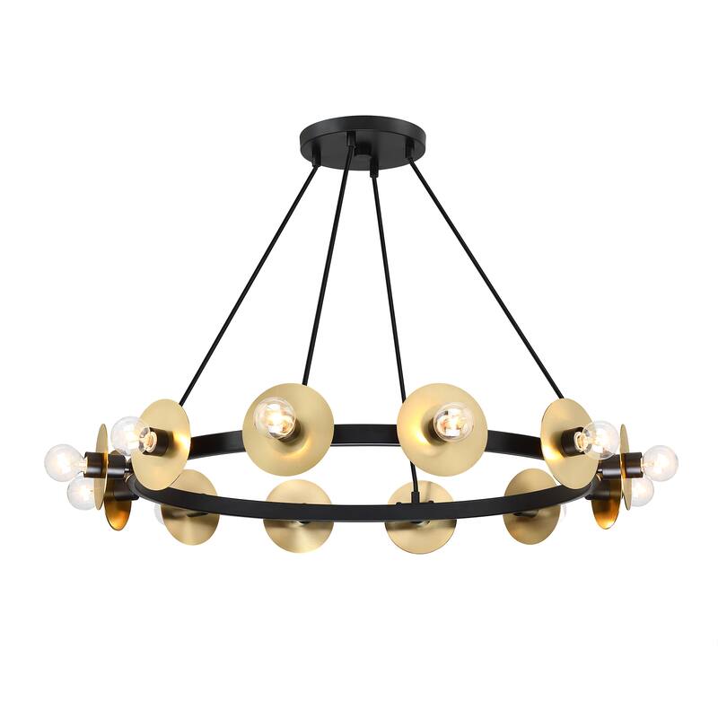 Harmoni 12-Light Matte Black Modern Industrial Wagon Wheel Chandelier for Dining Rooms - 30
