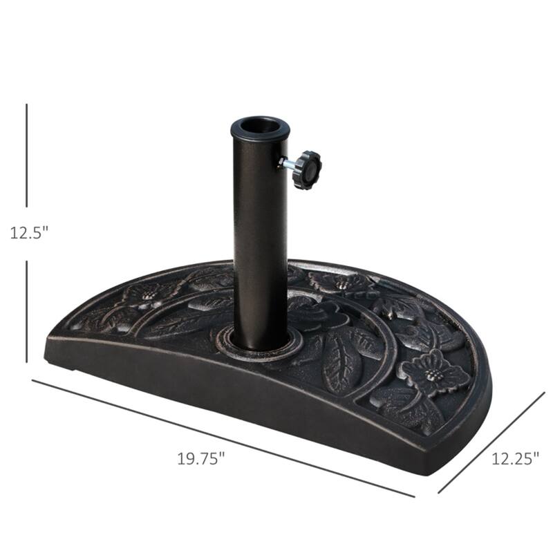 Bronze Half Umbrella Base with Floral Design Weatherproof Resin Stand for Patio Backyard Garden Umbrellas Fits