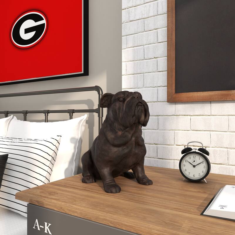 Brown Polystone Distressed Sitting Bulldog Sculpture