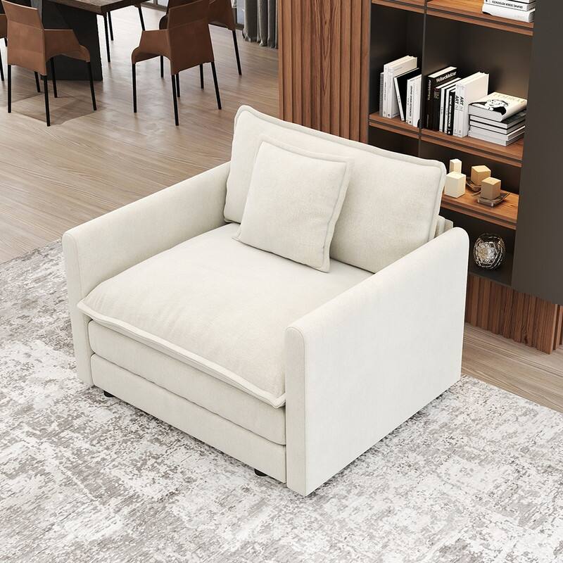 Modern Living Room Set, Upholstered Chenille Sofa with Pillows for Living Room, Chenille