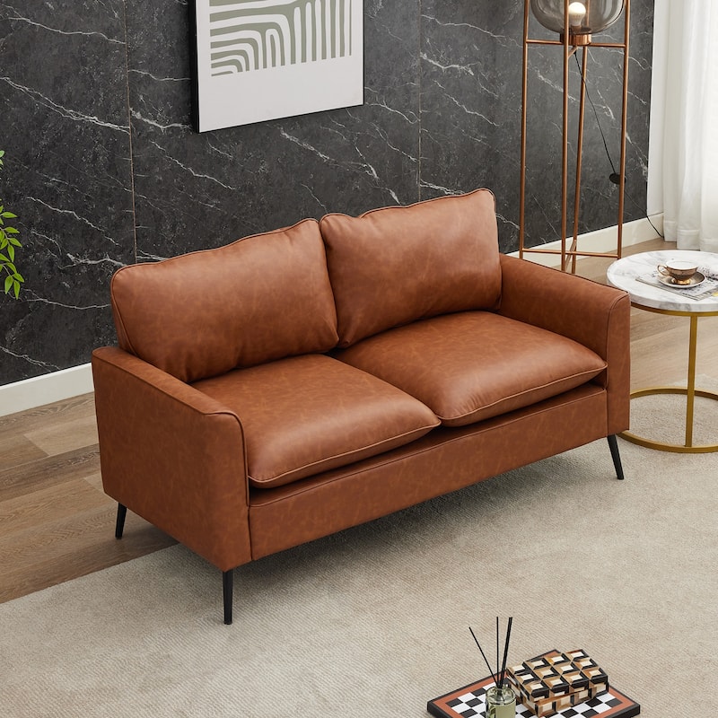 57" Faux leather Loveseat Sofa with Metal Legs