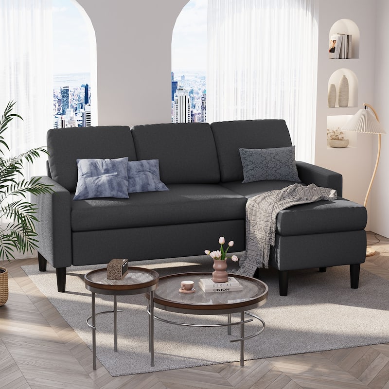 Futzca 74" Convertible Sectional Sofa Couch, Small L-Shaped Sofa - Black