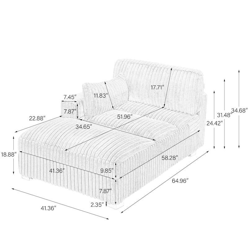41" W Plush Corduroy Chaise Lounge with Pillows