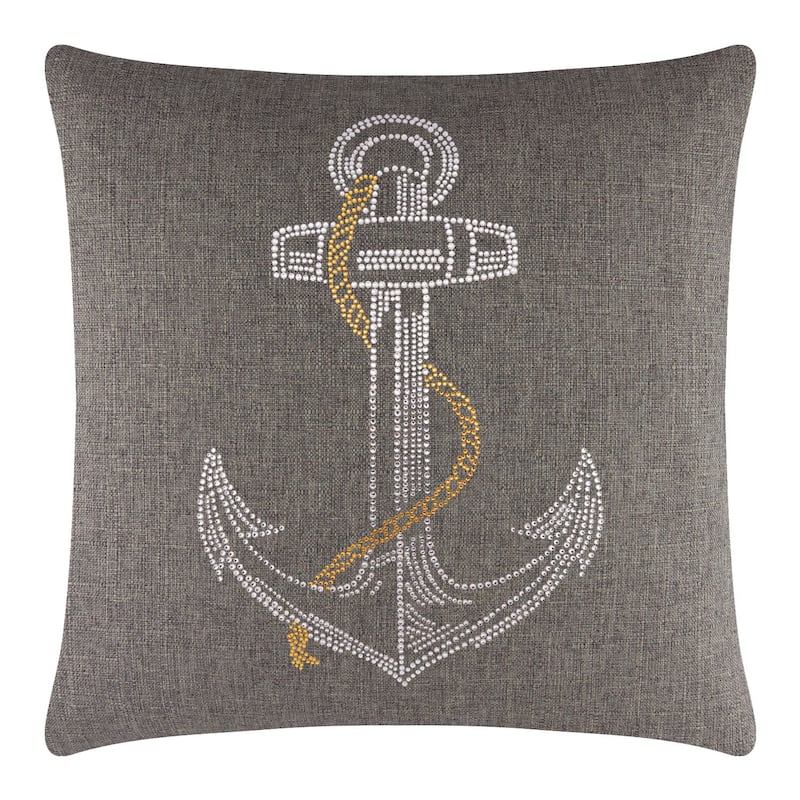 Sparkles Home Rhinestone Anchor Pillow - 16x16 - Brown