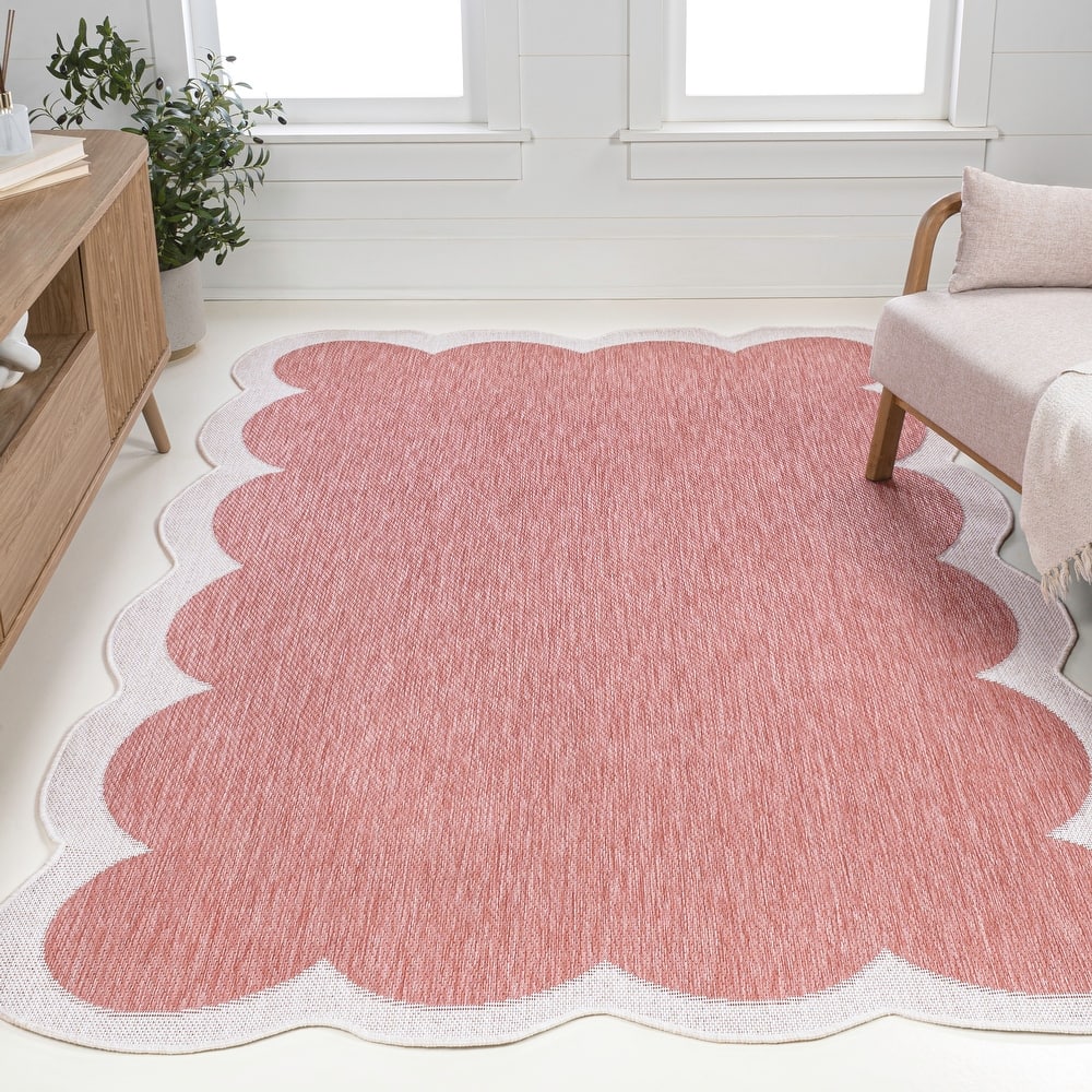 JONATHAN Y Alice Classic Cottage Two-Tone Scalloped Indoor/Outdoor Shaped Area Rug