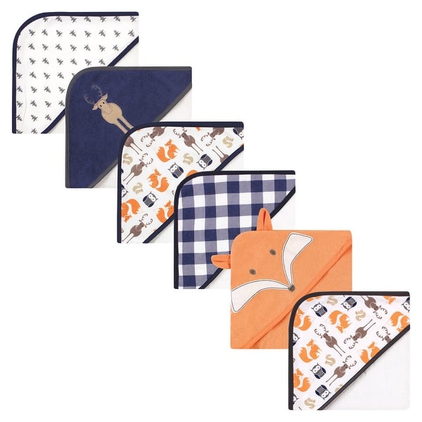 slide 1 of 1, Hudson Baby Infant Boy 6Pc Cotton Rich Hooded Towels Bundle Set, Blue Moose Fox, One Size - Blue Moose Fox - One Size One Size - Blue Moose Fox
